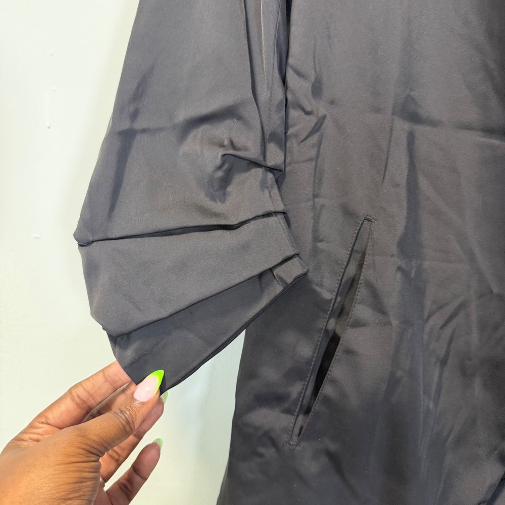Rachel Zoe Black Satin Ruched 3/4 Sleeve Open Front Blazer Small Office Casual - Picture 4 of 7